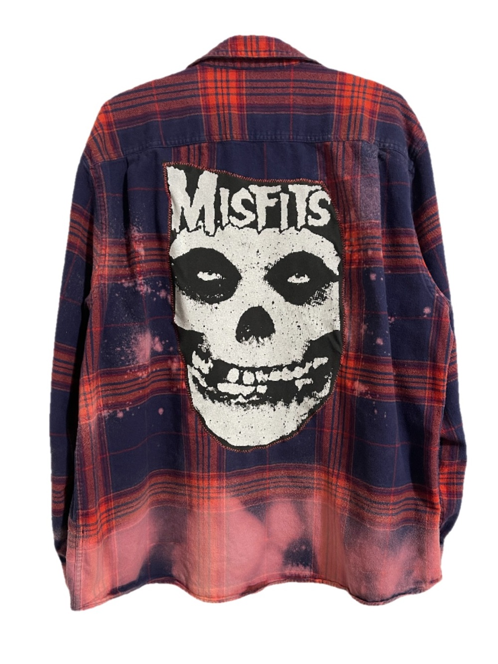 Upcycled “Misfits” Plaid Flannel Shirt - Red & Navy
